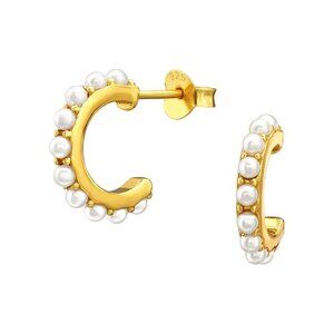 24k Gold Vermeil Half Hoop Freshwater Pearl Small Huggie Earrings 14mm